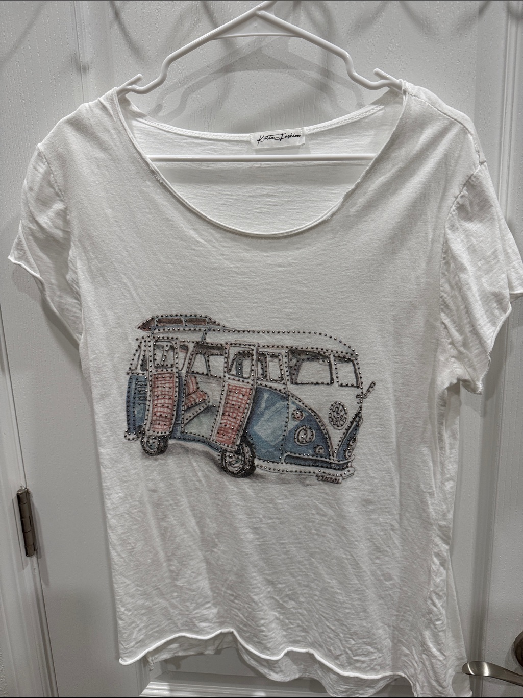 White Shortsleeve Tee With Blue  Pink Van Graphic